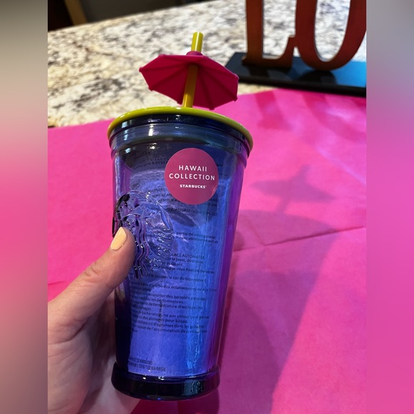 NEW Starbucks Hawaii Collection Blue Glass Tumbler W/Mai Thai Umbrella - 16oz - Picture 7 of 9